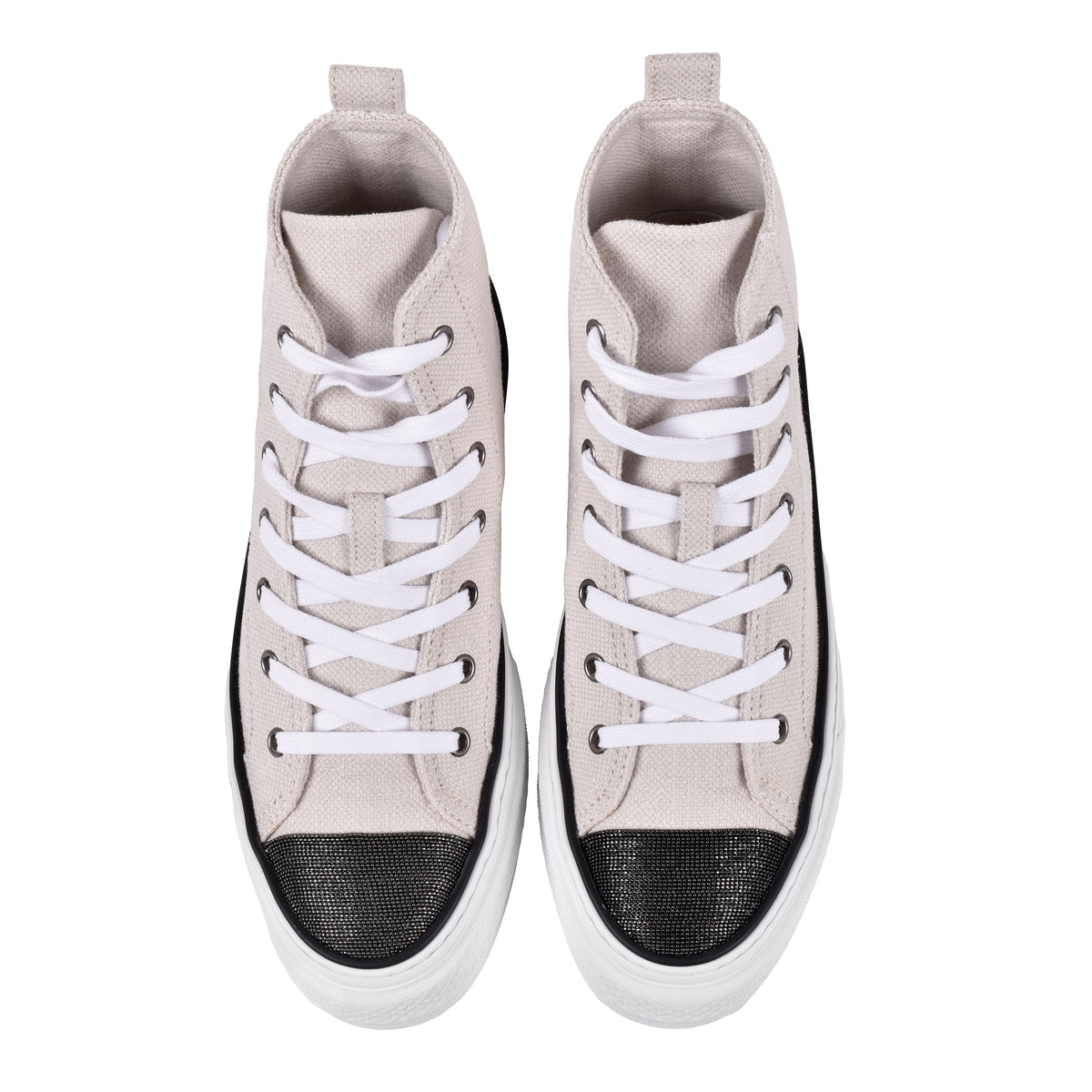 BRUNELLO CUCINELLI WOMEN'S SILVER BIRCH COTTON LINEN HIGH TOP SNEAKERS
