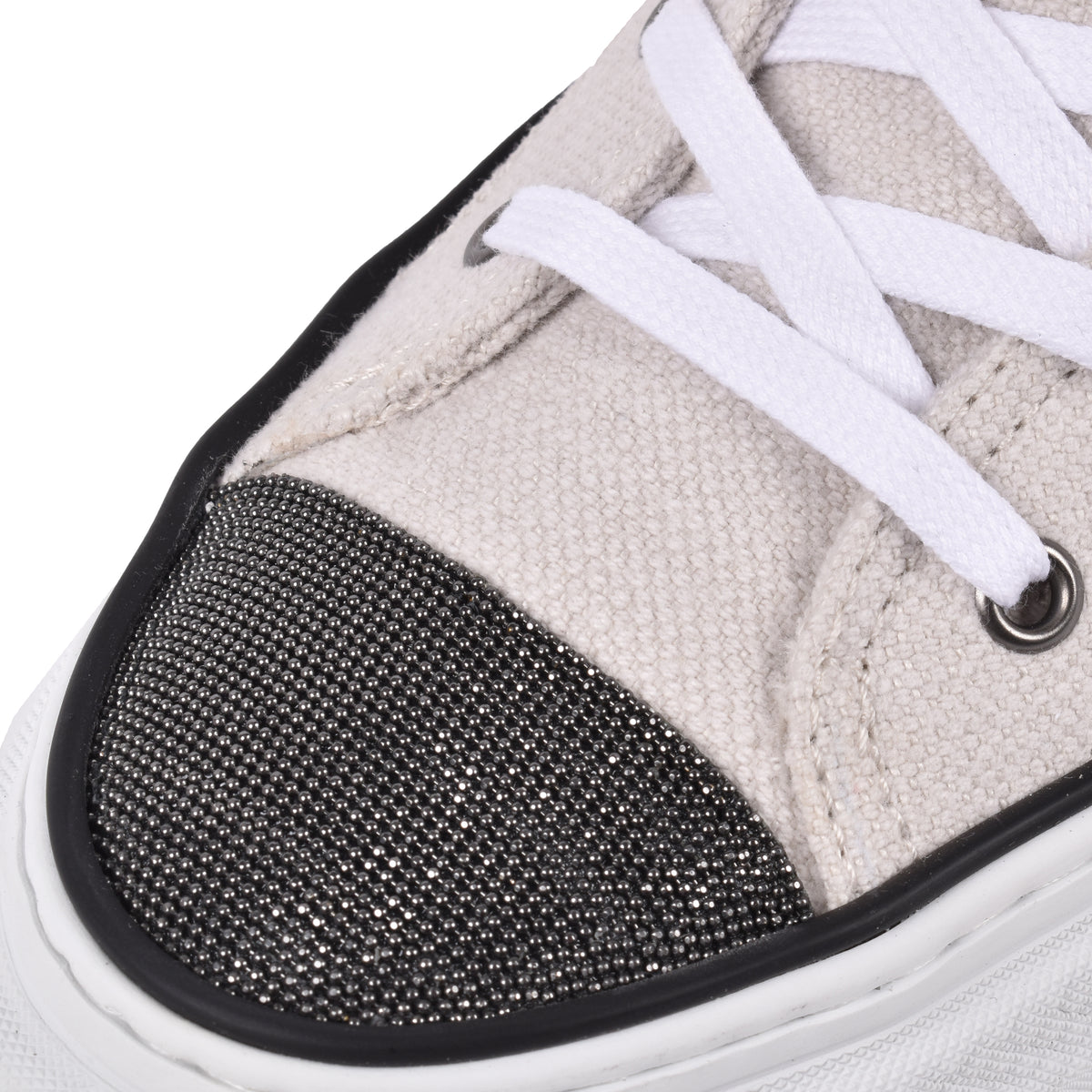 BRUNELLO CUCINELLI WOMEN'S SILVER BIRCH COTTON LINEN HIGH TOP SNEAKERS