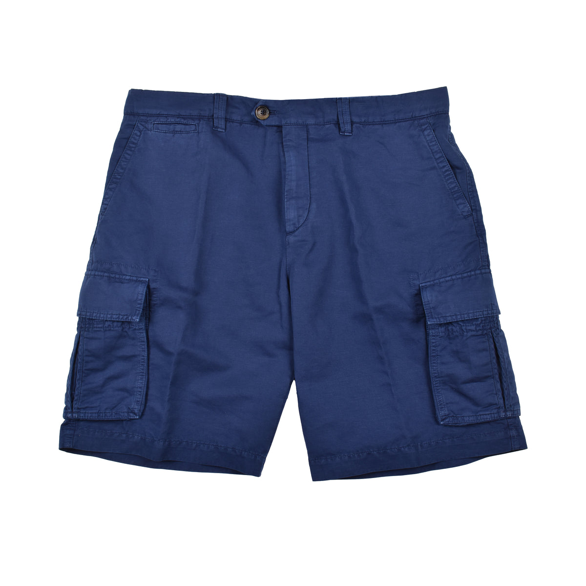 BRUNELLO CUCINELLI MEN'S BLUE LINEN BLEND SHORTS