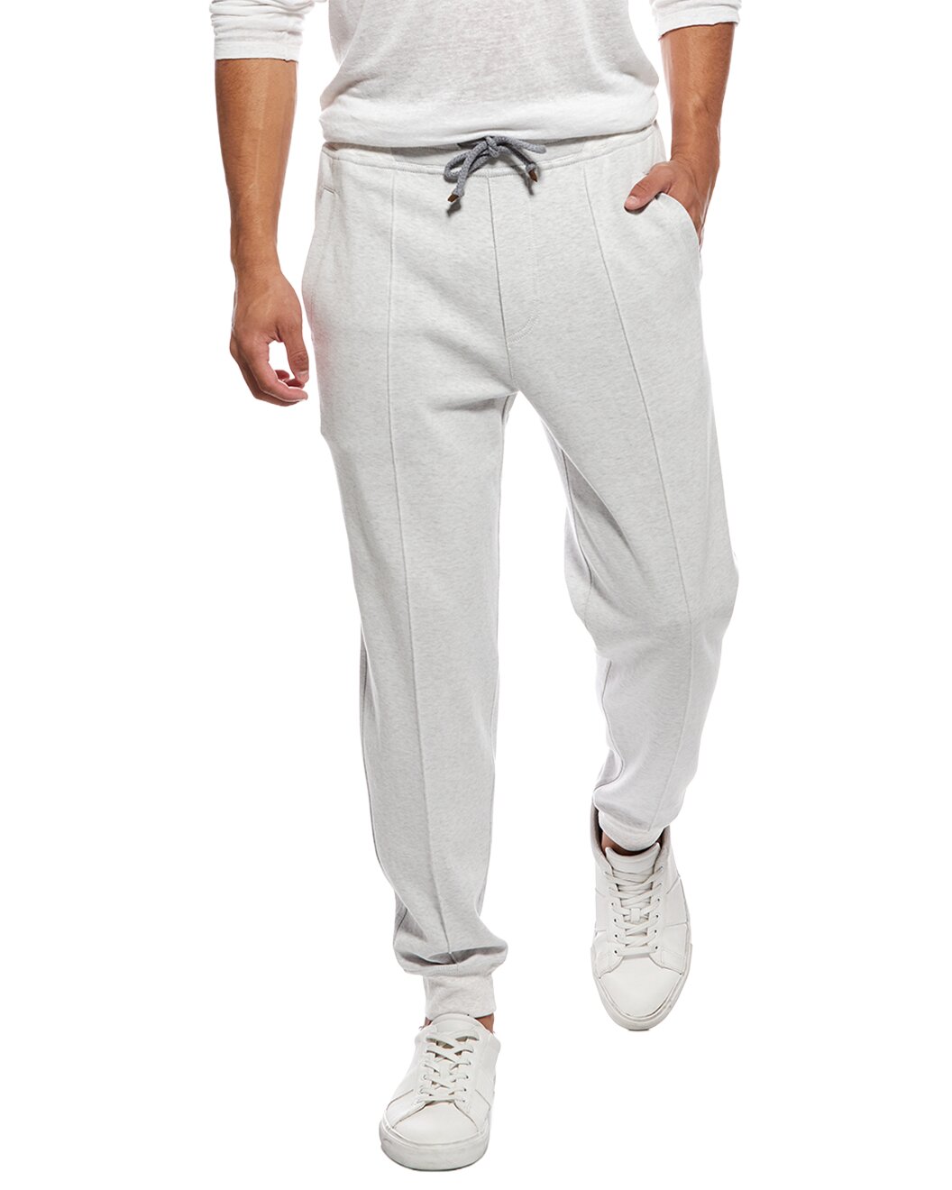 BRUNELLO CUCINELLI MEN'S LIGHT GREY COTTON JOGGER TROUSERS