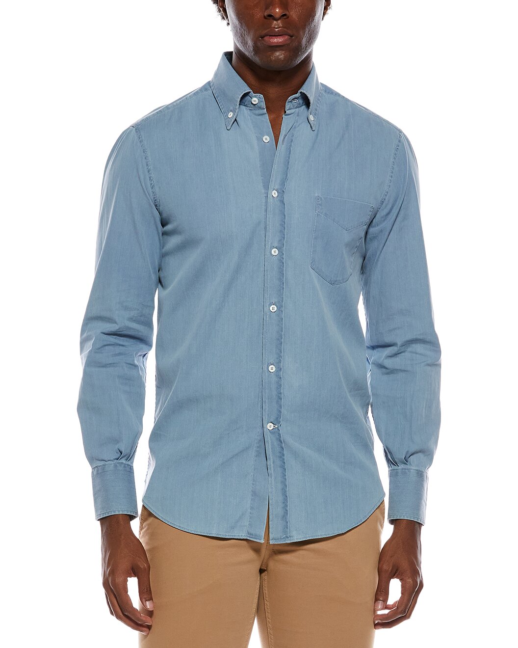 BRUNELLO CUCINELLI MEN'S LIGHT BLUE COTTON SHIRT