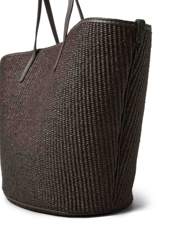 BRUNELLO CUCINELLI WOMEN'S DARK BROWN WOVEN TOTE BAG