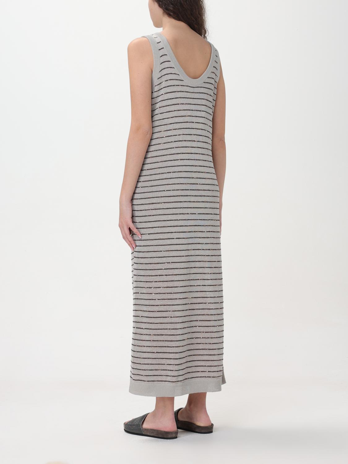 BRUNELLO CUCINELLI WOMEN'S LIGHT GREY STRIPED SLEEVELESS DRESS