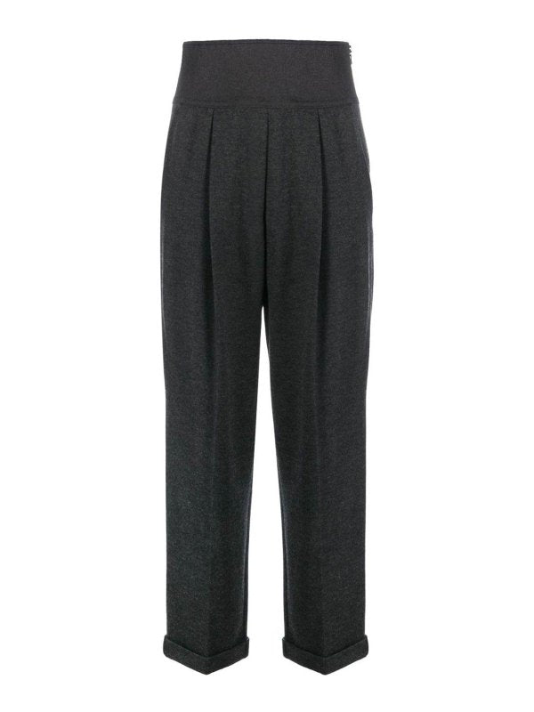 BRUNELLO CUCINELLI WOMEN'S DARK GREY WOOL HIGH WAIST TROUSERS