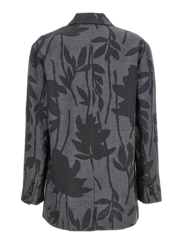 BRUNELLO CUCINELLI WOMEN'S GREY LINEN FLORAL BLAZER