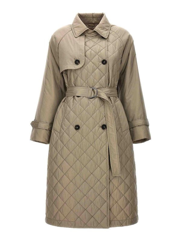 BRUNELLO CUCINELLI WOMEN'S LIGHT BROWN QUILTED BELTED COAT