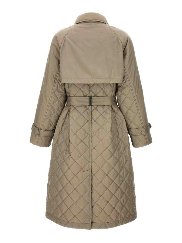 BRUNELLO CUCINELLI WOMEN'S LIGHT BROWN QUILTED BELTED COAT