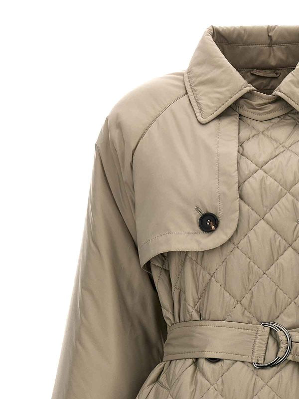BRUNELLO CUCINELLI WOMEN'S LIGHT BROWN QUILTED BELTED COAT