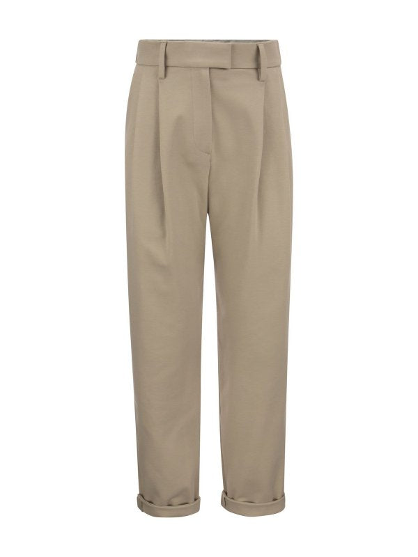 BRUNELLO CUCINELLI WOMEN'S TALCO COTTON TAPERED TROUSERS WITH CUFFS
