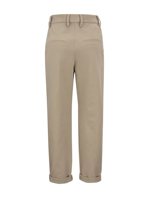 BRUNELLO CUCINELLI WOMEN'S TALCO COTTON TAPERED TROUSERS WITH CUFFS