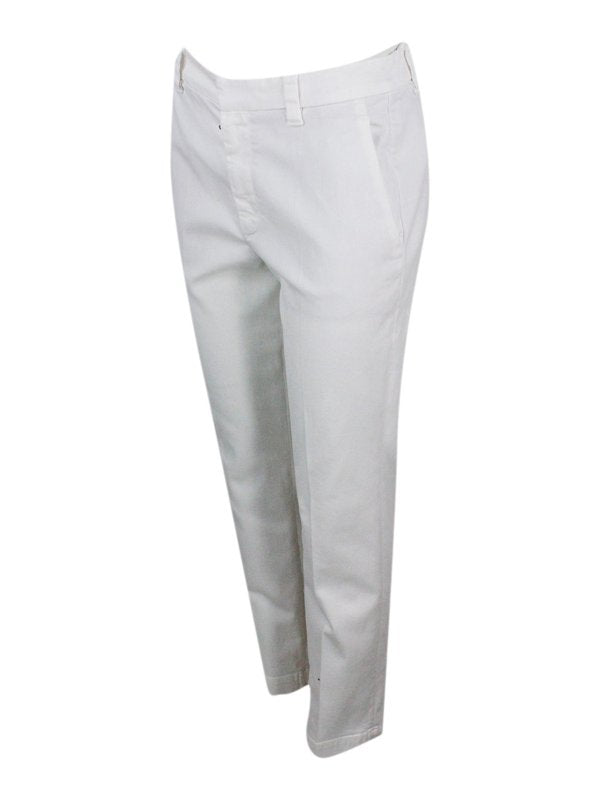 BRUNELLO CUCINELLI WOMEN'S WHITE TAILORED COTTON TROUSERS