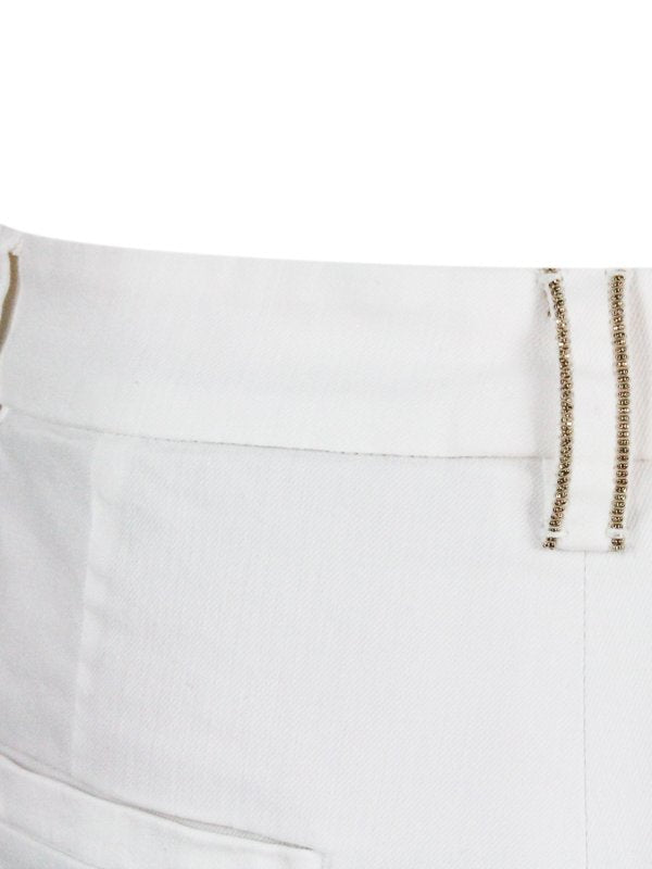 BRUNELLO CUCINELLI WOMEN'S WHITE TAILORED COTTON TROUSERS