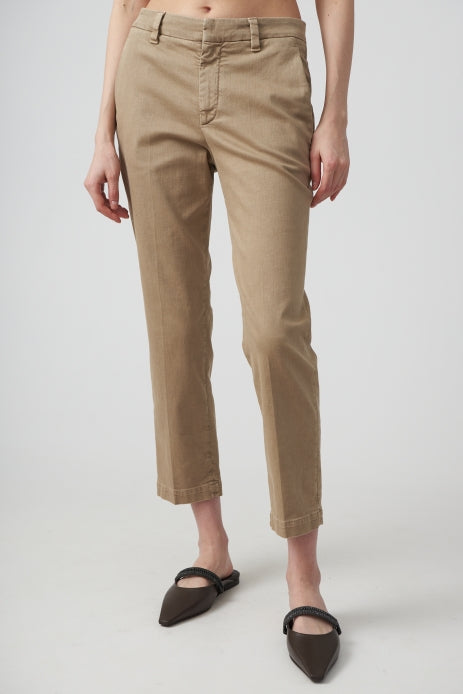 BRUNELLO CUCINELLI WOMEN'S LIGHT TAUPE COTTON STRAIGHT TROUSERS