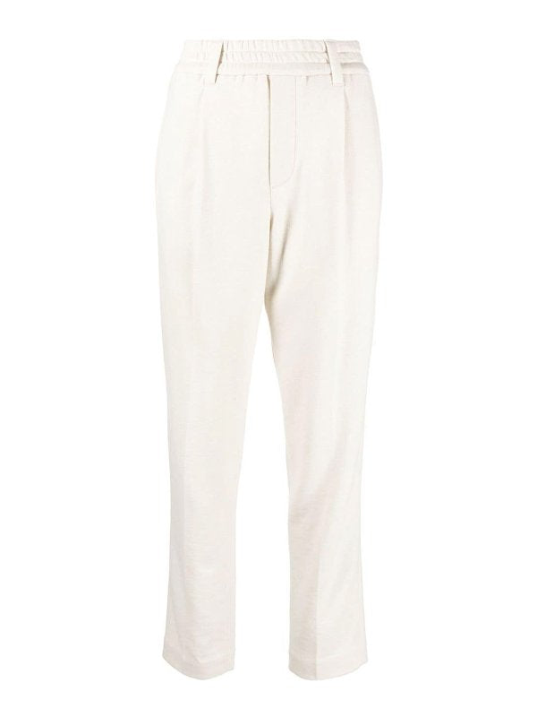 BRUNELLO CUCINELLI WOMEN'S WARM WHITE WOOL BLEND TAPERED TROUSERS