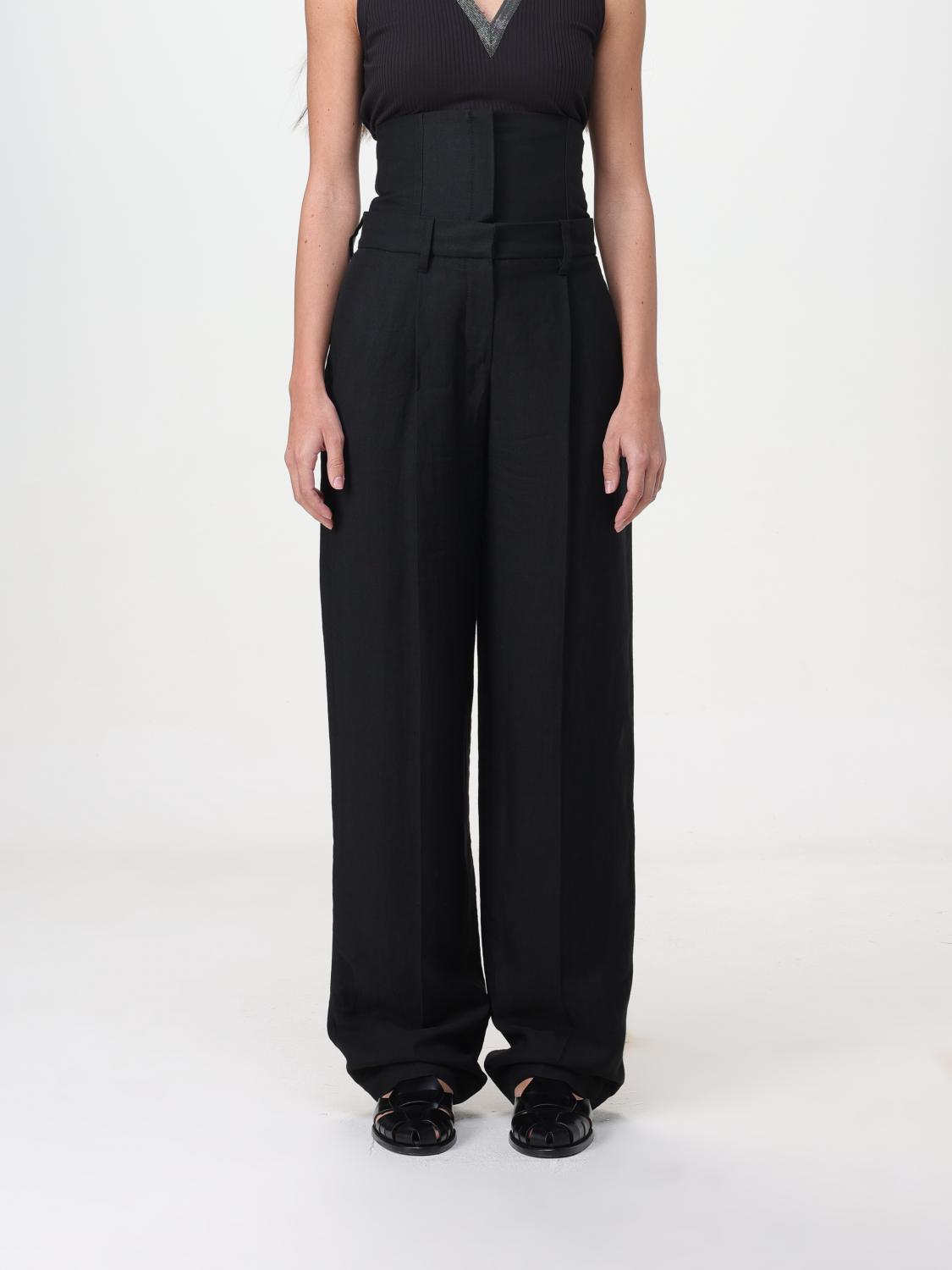 BRUNELLO CUCINELLI WOMEN'S BLACK LINEN BLEND WIDE LEG TROUSERS
