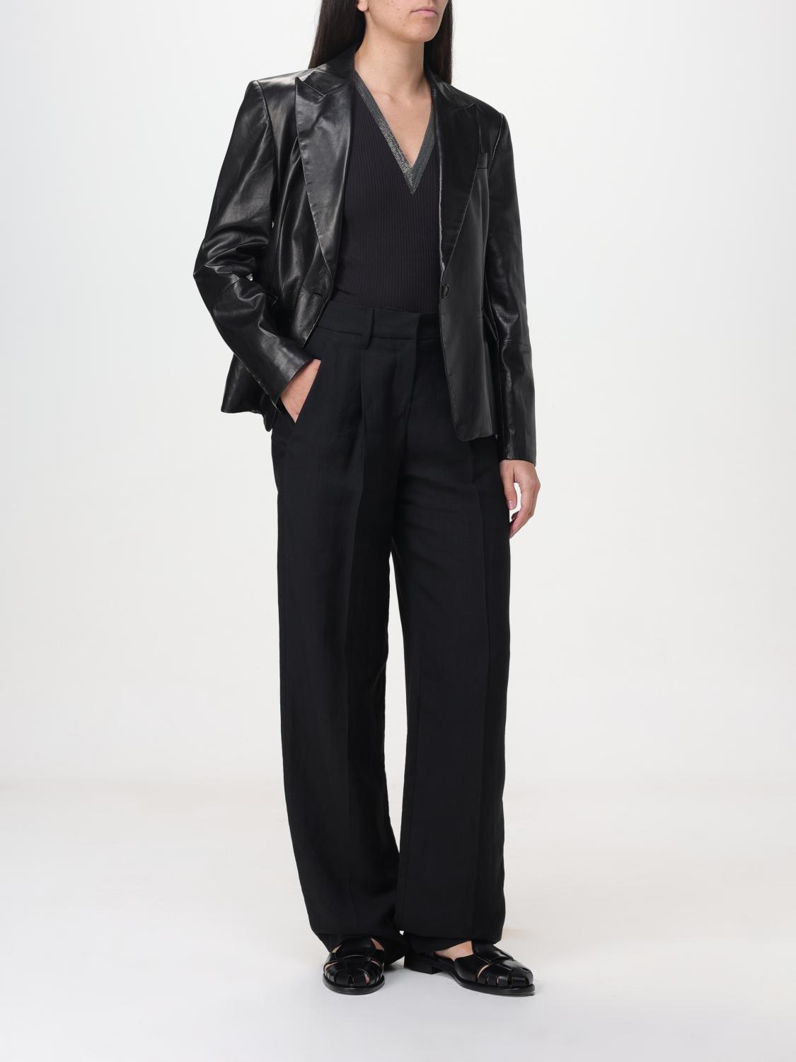 BRUNELLO CUCINELLI WOMEN'S BLACK LINEN BLEND WIDE LEG TROUSERS