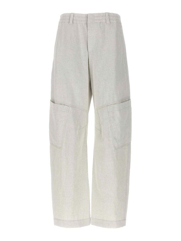 BRUNELLO CUCINELLI WOMEN'S GESSO COTTON LINEN WIDE LEG TROUSERS