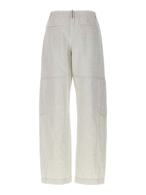 BRUNELLO CUCINELLI WOMEN'S GESSO COTTON LINEN WIDE LEG TROUSERS