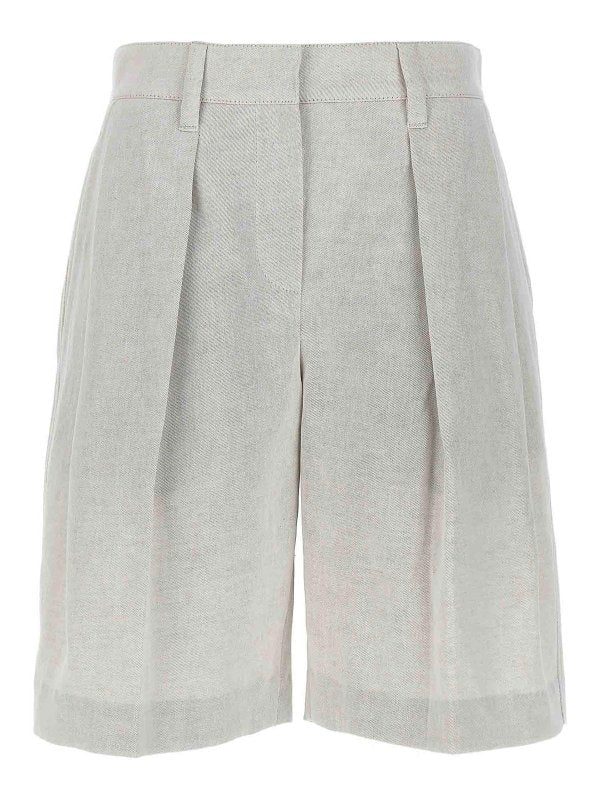 BRUNELLO CUCINELLI WOMEN'S LIGHT BEIGE LINEN BLEND SHORTS