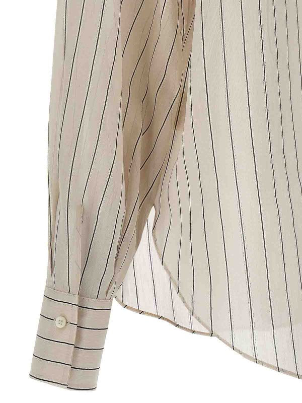 BRUNELLO CUCINELLI WOMEN'S BEIGE SILK STRIPED SHIRT
