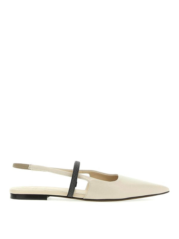 BRUNELLO CUCINELLI WOMEN'S RUGIADA LEATHER POINTED SLINGBACK FLATS