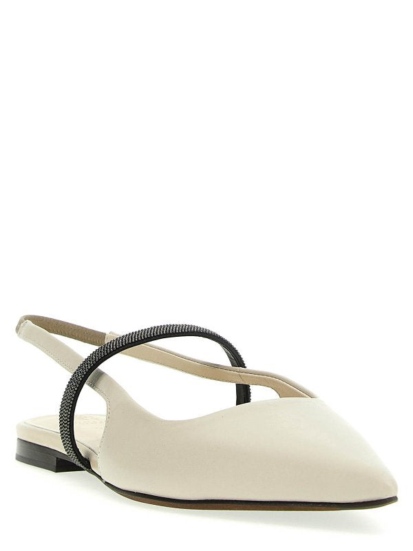 BRUNELLO CUCINELLI WOMEN'S RUGIADA LEATHER POINTED SLINGBACK FLATS