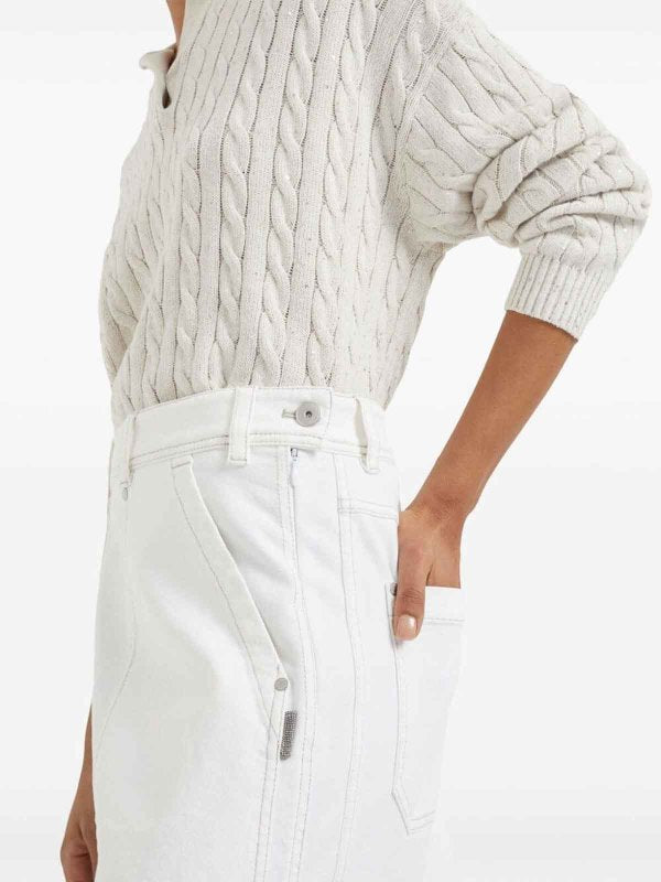 BRUNELLO CUCINELLI WOMEN'S WHITE COTTON STRAIGHT SKIRT