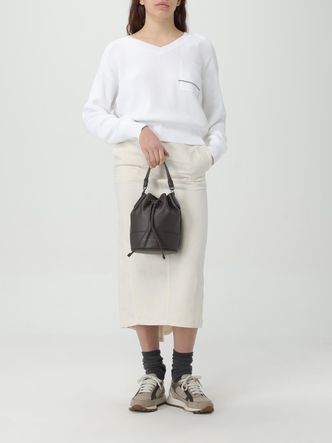 BRUNELLO CUCINELLI WOMEN'S GESSO COTTON LINEN MIDI SKIRT