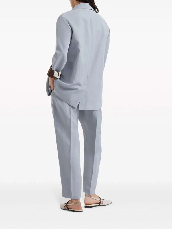 BRUNELLO CUCINELLI WOMEN'S POWDER BLUE LINEN VISCOSE SUIT TROUSERS