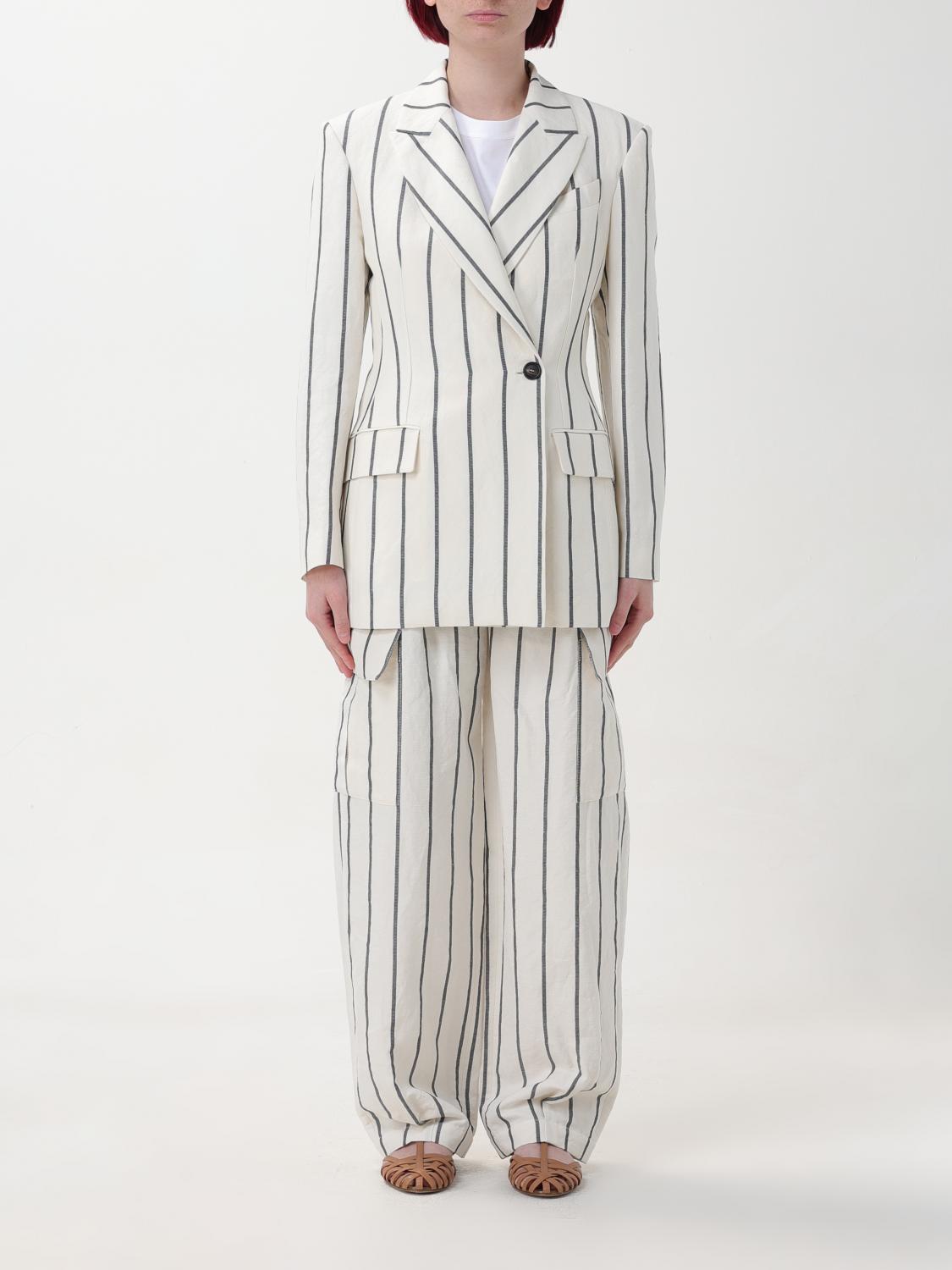 BRUNELLO CUCINELLI WOMEN'S PANAMA STRIPED LINEN COTTON BLAZER
