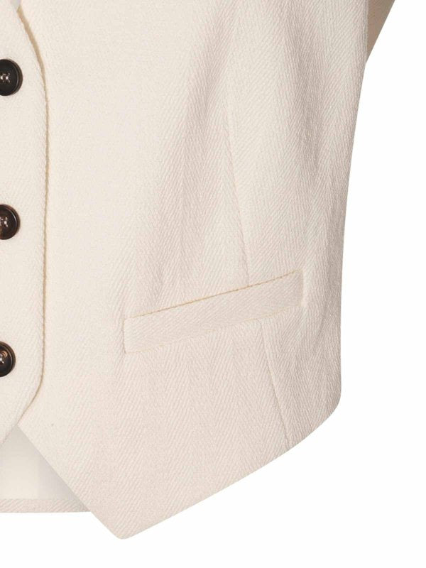 BRUNELLO CUCINELLI WOMEN'S OFF WHITE COTTON LINEN VEST