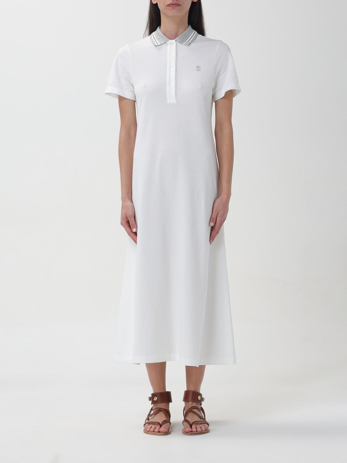 BRUNELLO CUCINELLI WOMEN'S WHITE POLO COLLAR DRESS
