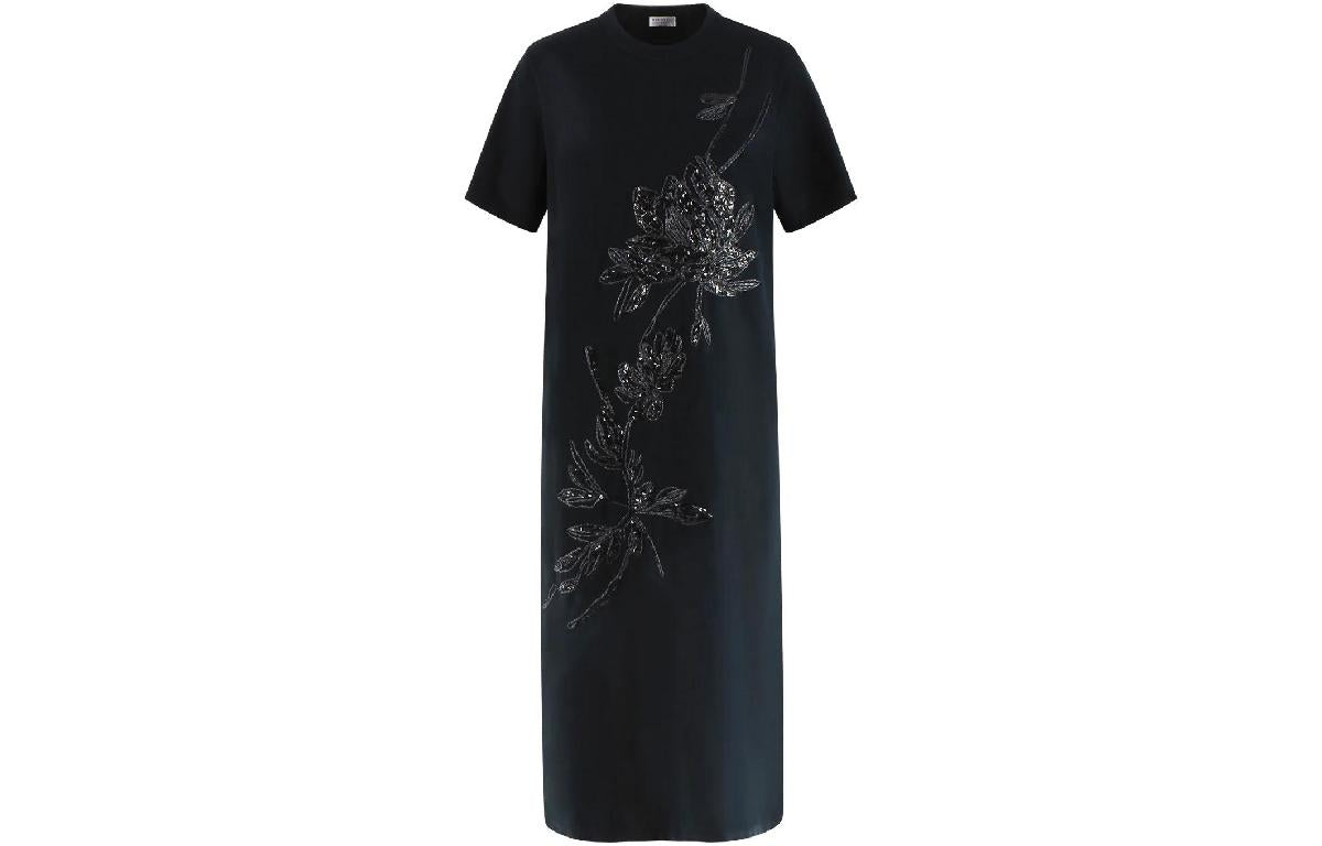 BRUNELLO CUCINELLI WOMEN'S BLACK EMBROIDERED STRAIGHT DRESS