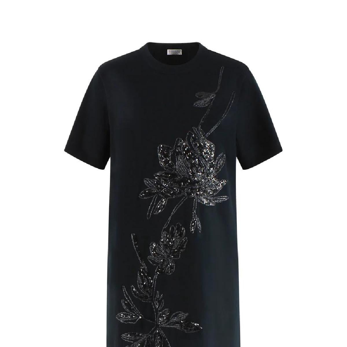 BRUNELLO CUCINELLI WOMEN'S BLACK EMBROIDERED STRAIGHT DRESS