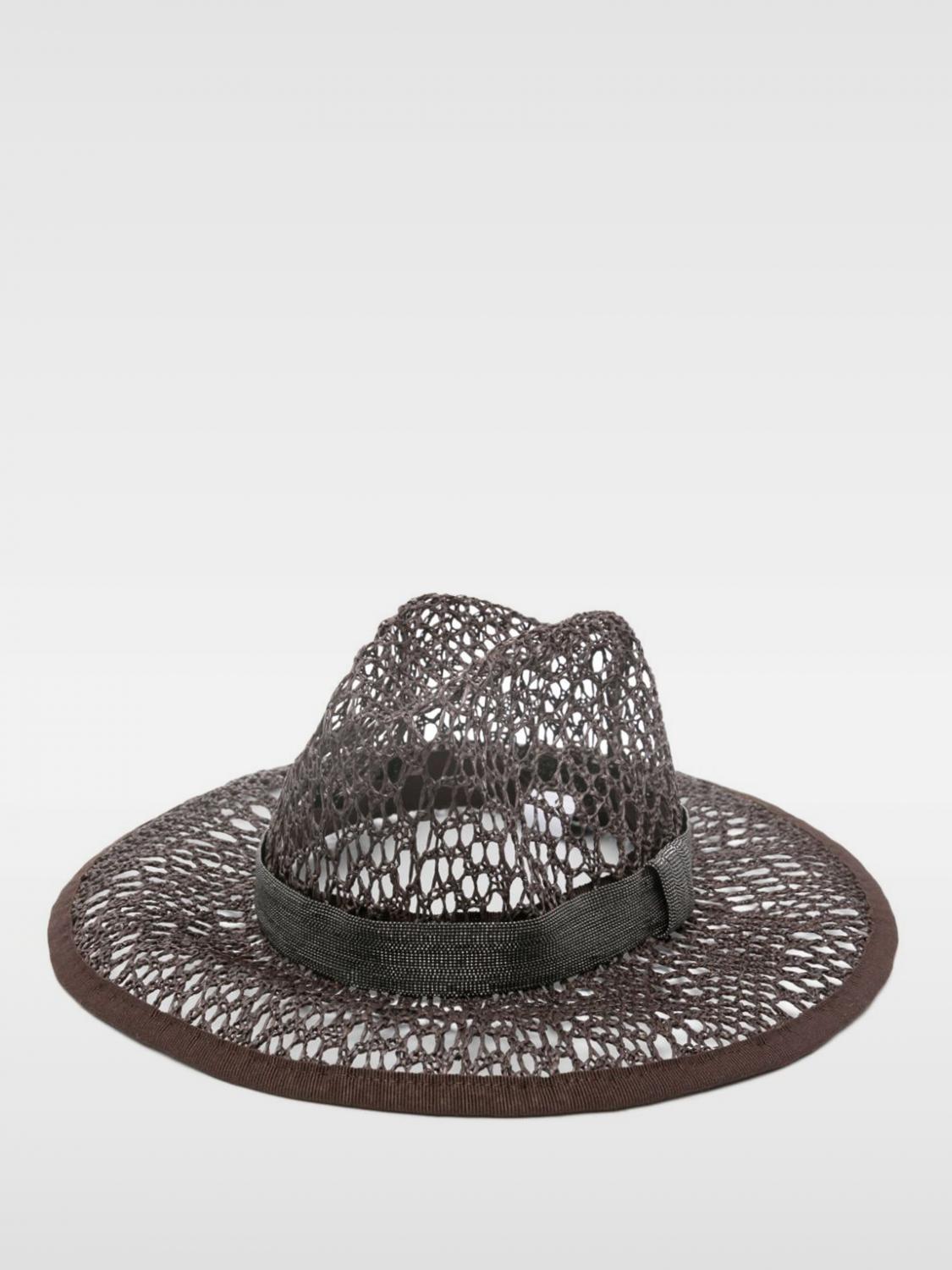 BRUNELLO CUCINELLI WOMEN'S MARRONE ULTRABLACK OPEN WEAVE HAT