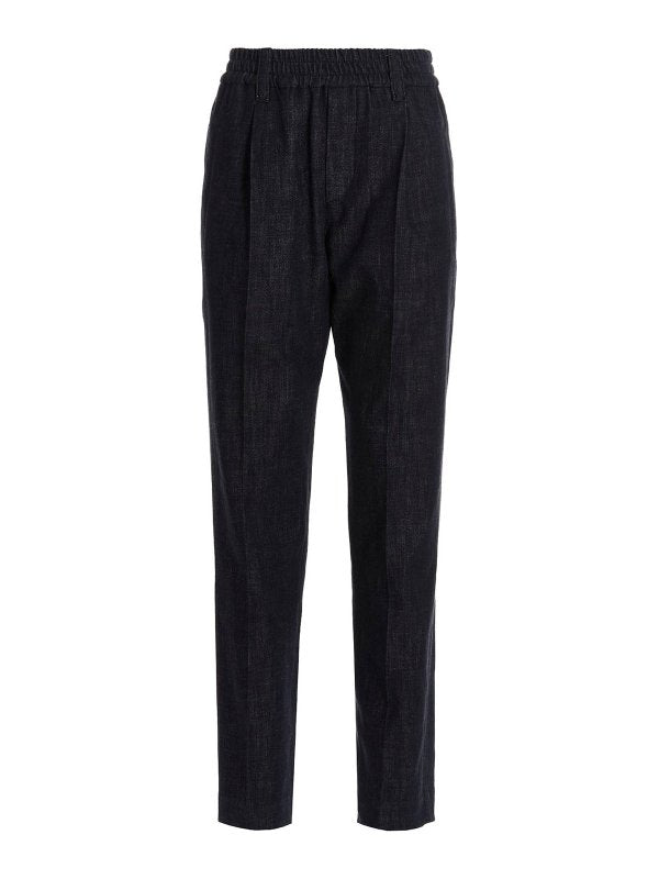 BRUNELLO CUCINELLI WOMEN'S BLACK RELAXED COTTON TROUSERS