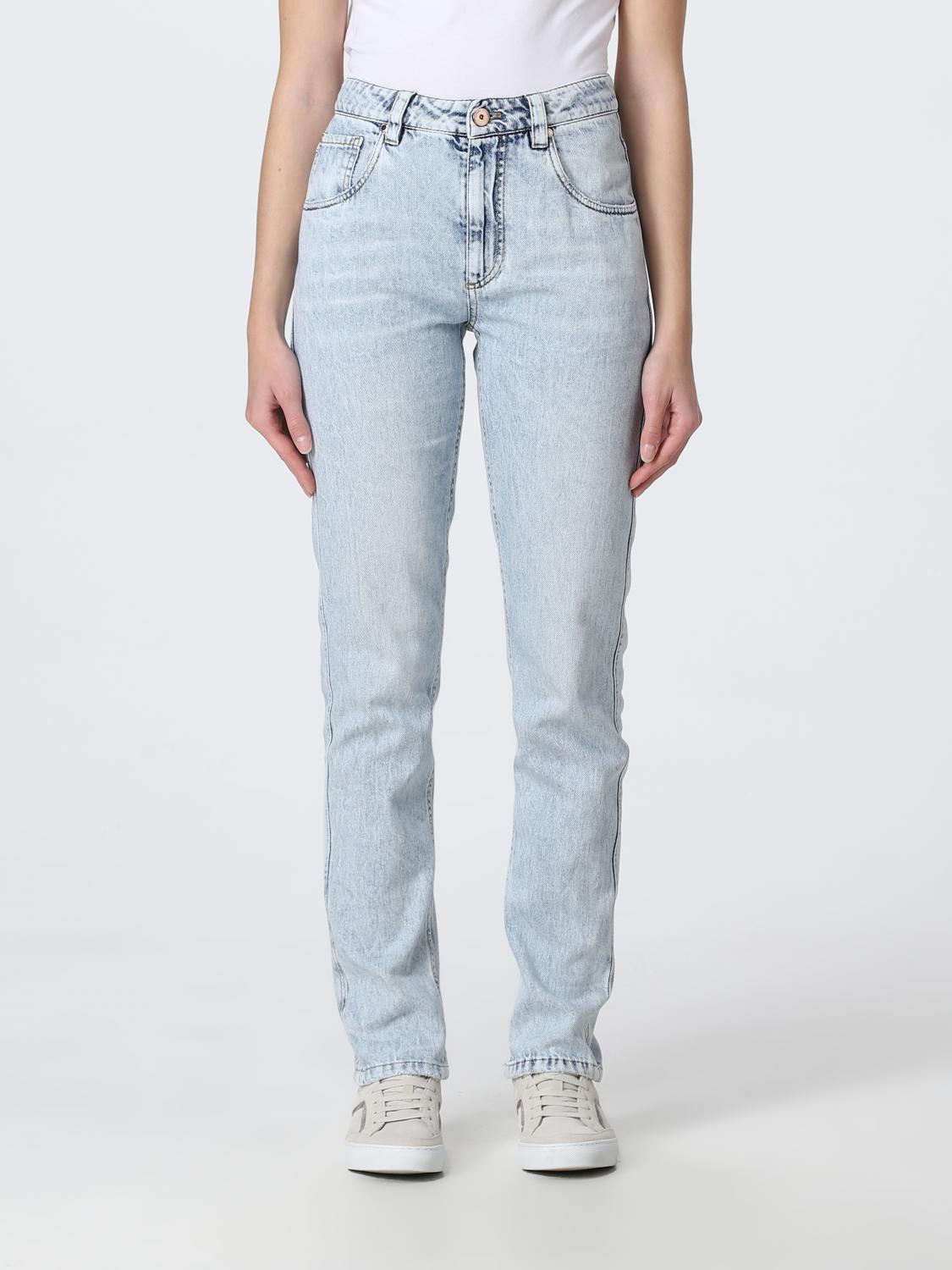 BRUNELLO CUCINELLI WOMEN'S LIGHT BLUE STRAIGHT TROUSERS