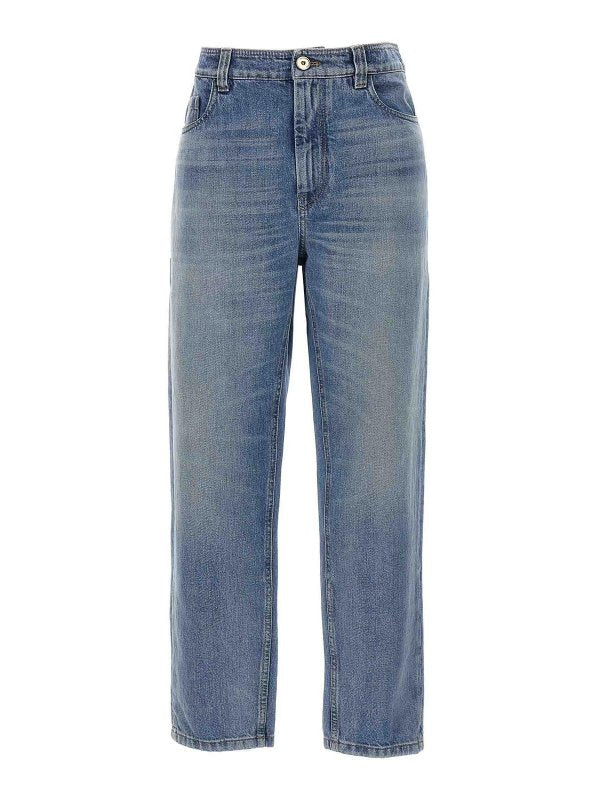 BRUNELLO CUCINELLI WOMEN'S LIGHT BLUE STRAIGHT TROUSERS