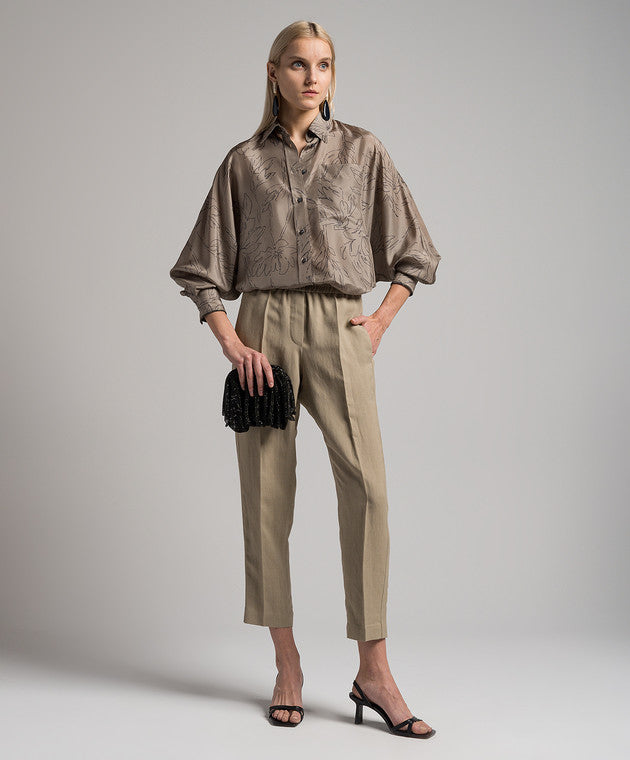 BRUNELLO CUCINELLI WOMEN'S LIGHT BROWN RELAXED TROUSERS
