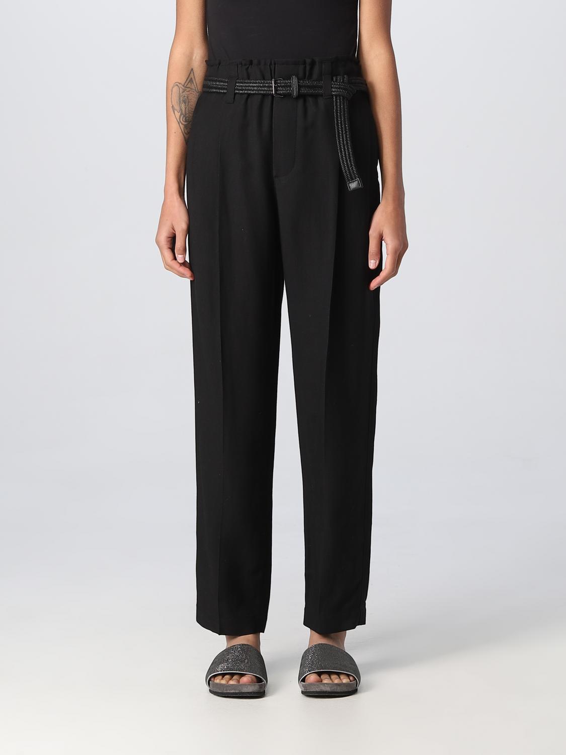 BRUNELLO CUCINELLI WOMEN'S BLACK RELAXED LINEN TROUSERS