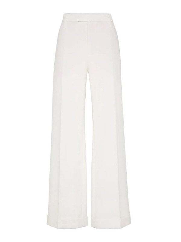BRUNELLO CUCINELLI WOMEN'S OFF WHITE WIDE LEG TROUSERS