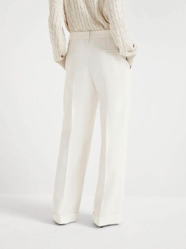 BRUNELLO CUCINELLI WOMEN'S OFF WHITE WIDE LEG TROUSERS