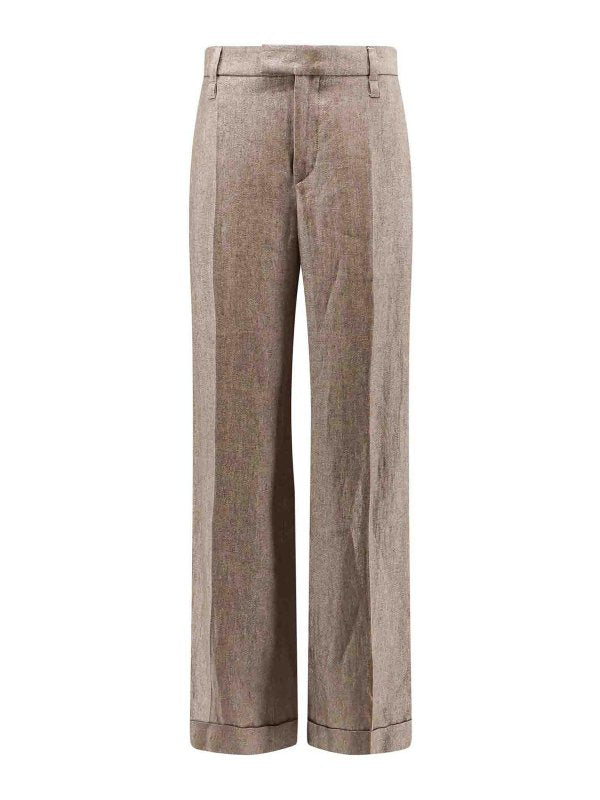 BRUNELLO CUCINELLI WOMEN'S LIGHT BROWN LINEN TROUSERS