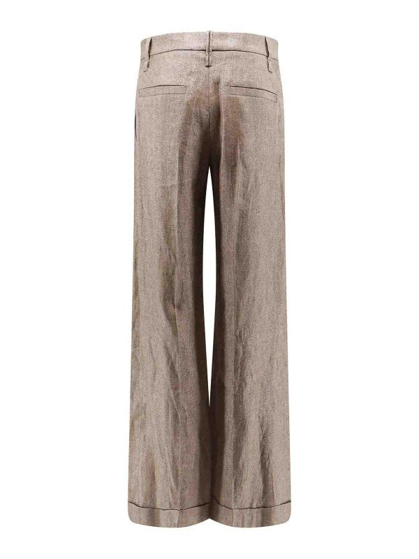 BRUNELLO CUCINELLI WOMEN'S LIGHT BROWN LINEN TROUSERS