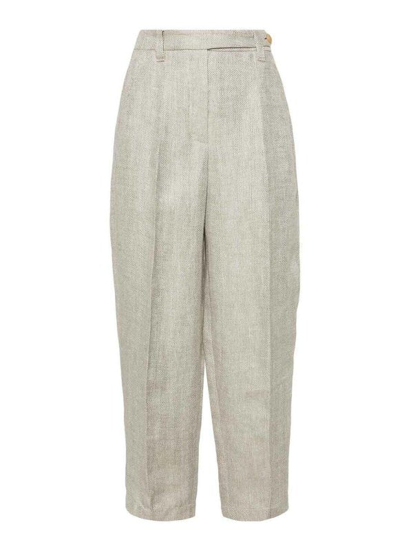 BRUNELLO CUCINELLI WOMEN'S LIGHT BEIGE LINEN TROUSERS