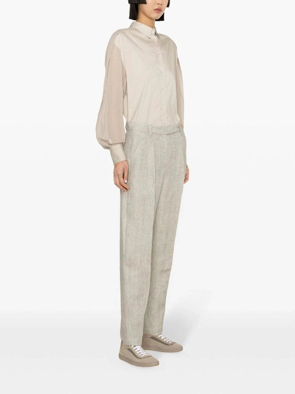 BRUNELLO CUCINELLI WOMEN'S LIGHT BEIGE LINEN TROUSERS