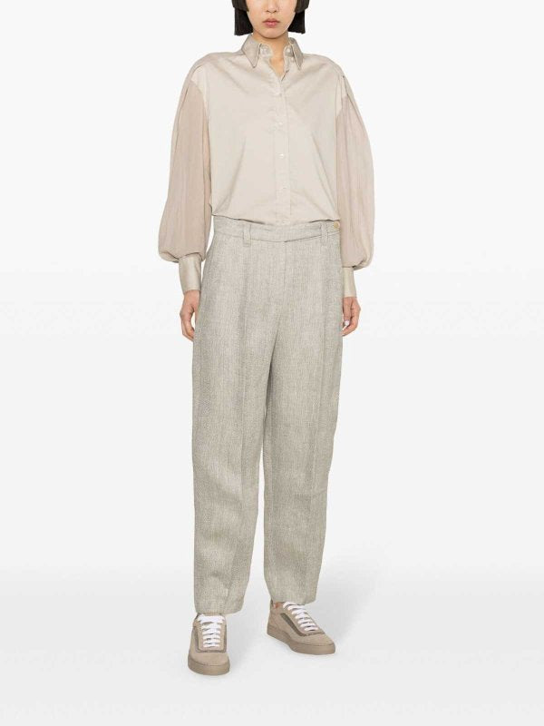 BRUNELLO CUCINELLI WOMEN'S LIGHT BEIGE LINEN TROUSERS