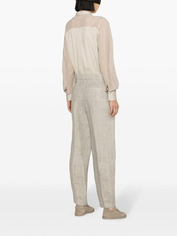 BRUNELLO CUCINELLI WOMEN'S LIGHT BEIGE LINEN TROUSERS