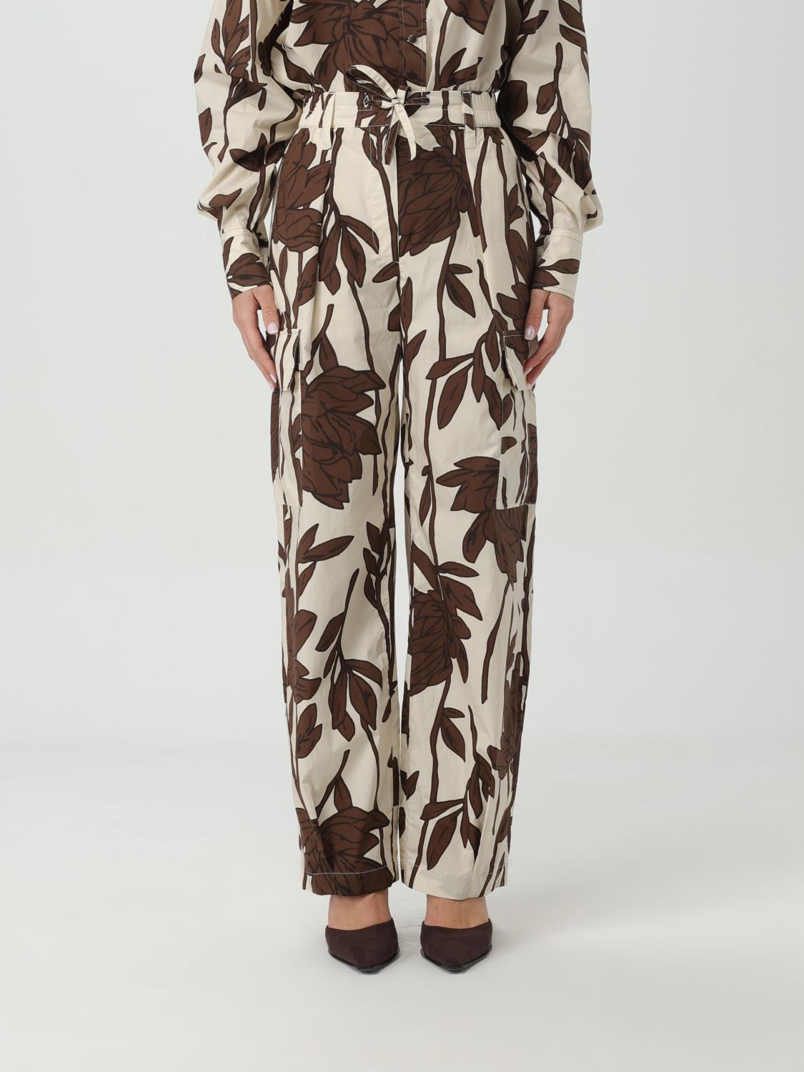 BRUNELLO CUCINELLI WOMEN'S CREAM FLORAL WIDE LEG TROUSERS
