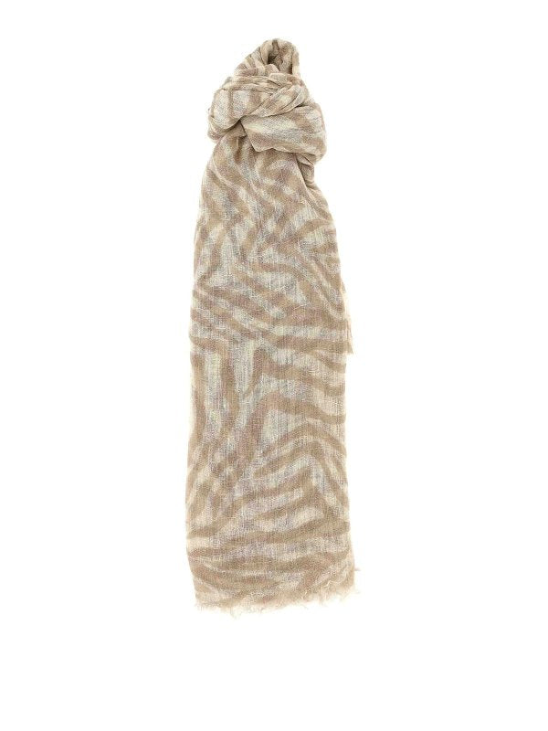 BRUNELLO CUCINELLI WOMEN'S BEIGE LINEN PATTERNED SCARF